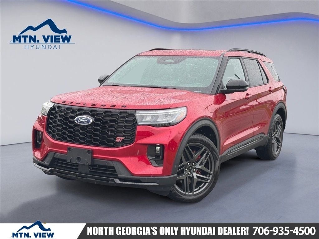 2025 Ford Explorer ST in Red Metallic — front three-quarter view